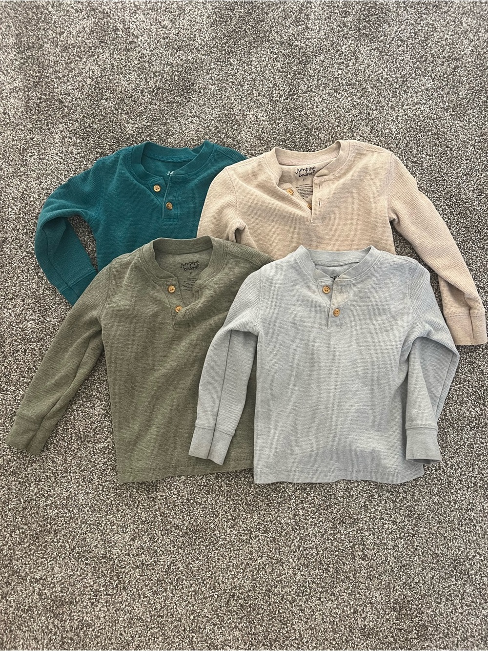 Toddler jumping bean Henley Long-Sleeve Top - Teal, Olive, Beige, grey